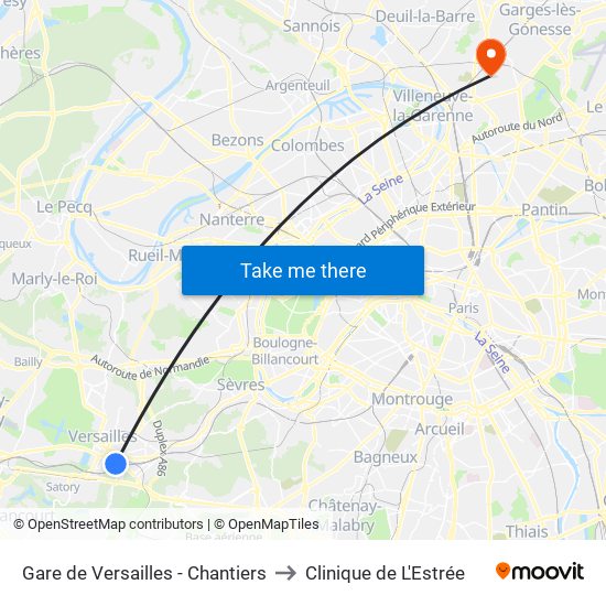 Gare de Versailles - Chantiers to Clinique de L'Estrée map