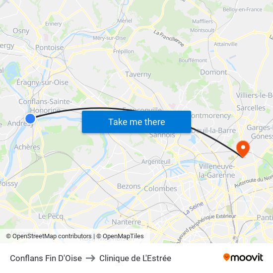 Conflans Fin D'Oise to Clinique de L'Estrée map