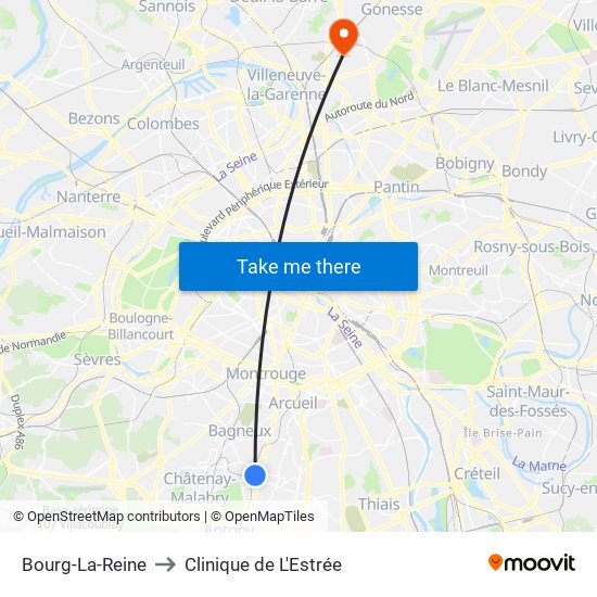 Bourg-La-Reine to Clinique de L'Estrée map