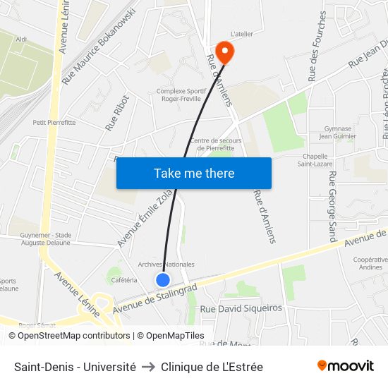Saint-Denis - Université to Clinique de L'Estrée map