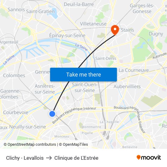 Clichy - Levallois to Clinique de L'Estrée map