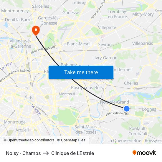 Noisy - Champs to Clinique de L'Estrée map