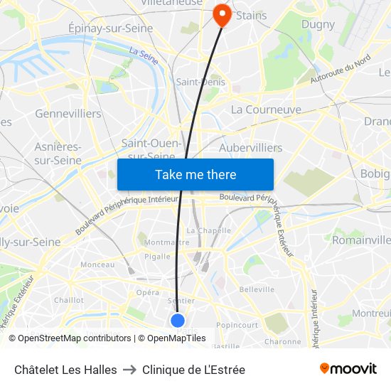 Châtelet Les Halles to Clinique de L'Estrée map