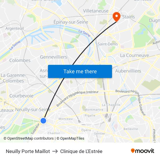 Neuilly Porte Maillot to Clinique de L'Estrée map