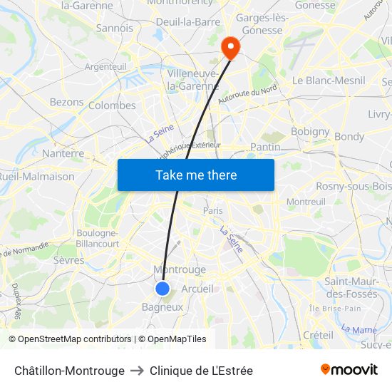 Châtillon-Montrouge to Clinique de L'Estrée map