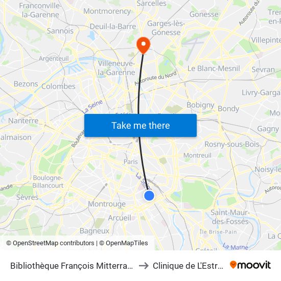 Bibliothèque François Mitterrand to Clinique de L'Estrée map