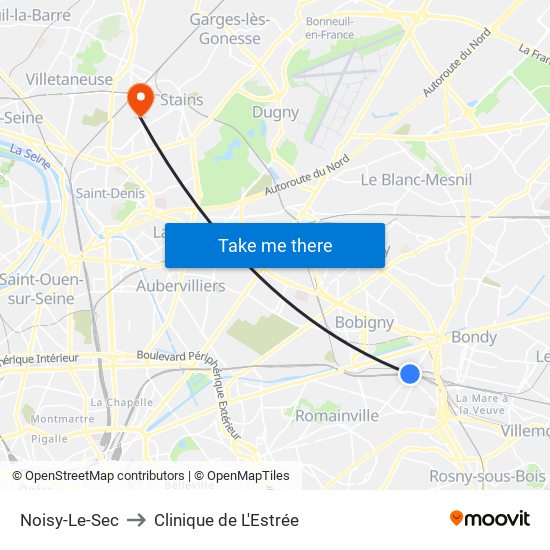 Noisy-Le-Sec to Clinique de L'Estrée map