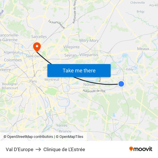 Val D'Europe to Clinique de L'Estrée map