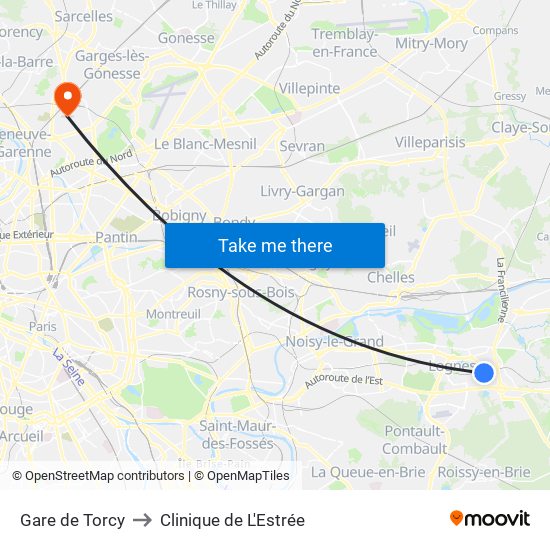 Gare de Torcy to Clinique de L'Estrée map