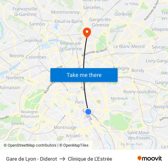 Gare de Lyon - Diderot to Clinique de L'Estrée map