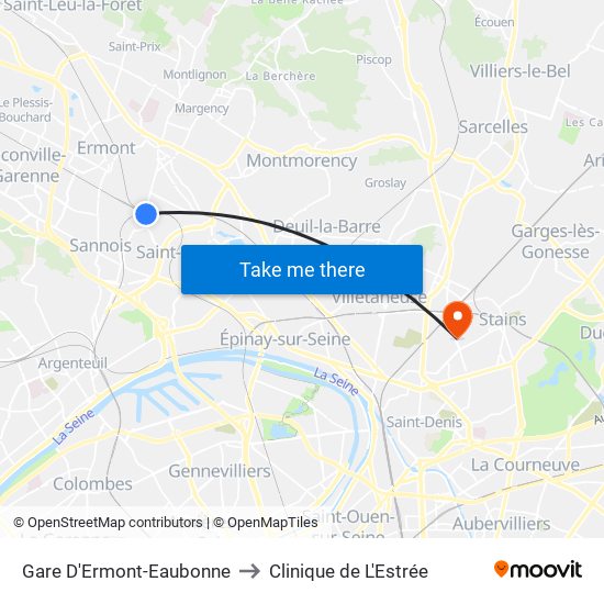 Gare D'Ermont-Eaubonne to Clinique de L'Estrée map