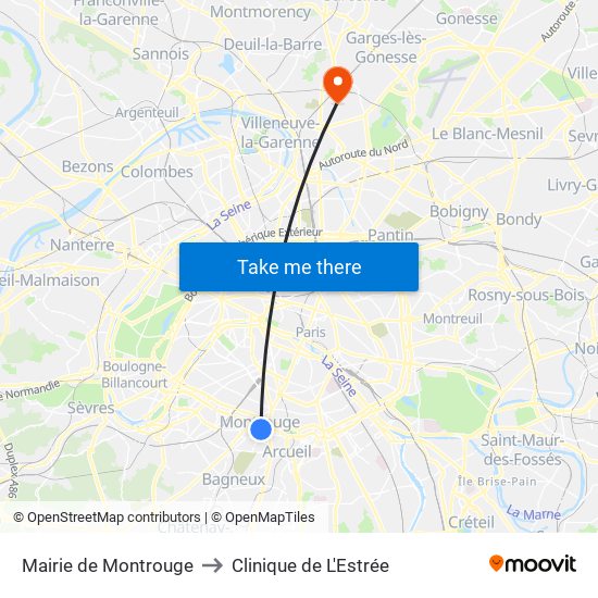Mairie de Montrouge to Clinique de L'Estrée map