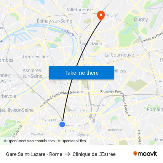 Gare Saint-Lazare - Rome to Clinique de L'Estrée map