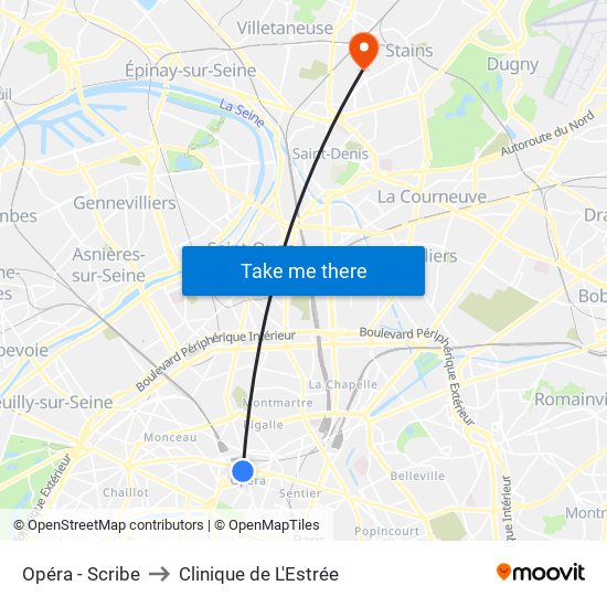 Opéra - Scribe to Clinique de L'Estrée map