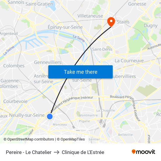 Pereire - Le Chatelier to Clinique de L'Estrée map