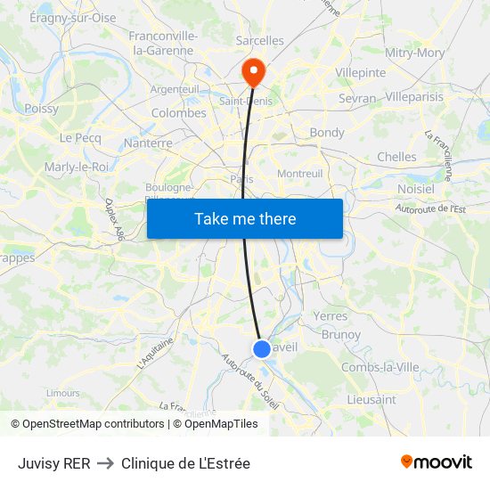 Juvisy RER to Clinique de L'Estrée map