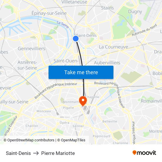 Saint-Denis to Pierre Mariotte map