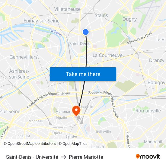 Saint-Denis - Université to Pierre Mariotte map