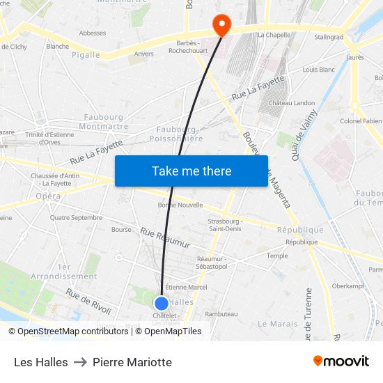 Les Halles to Pierre Mariotte map
