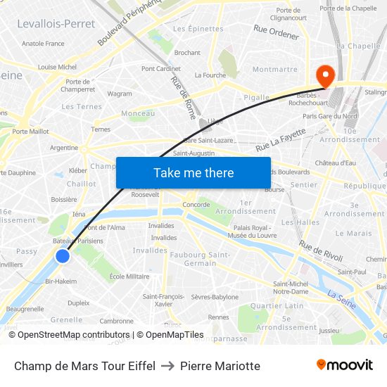Champ de Mars Tour Eiffel to Pierre Mariotte map