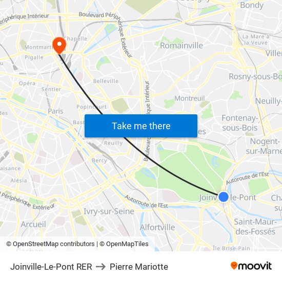 Joinville-Le-Pont RER to Pierre Mariotte map
