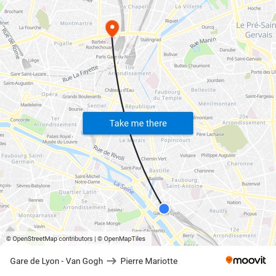 Gare de Lyon - Van Gogh to Pierre Mariotte map