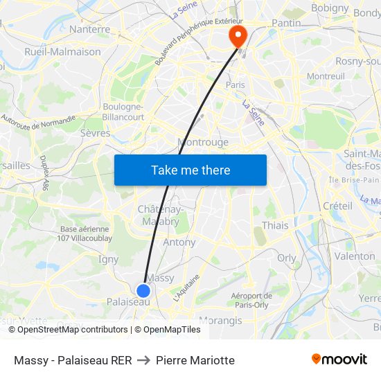 Massy - Palaiseau RER to Pierre Mariotte map