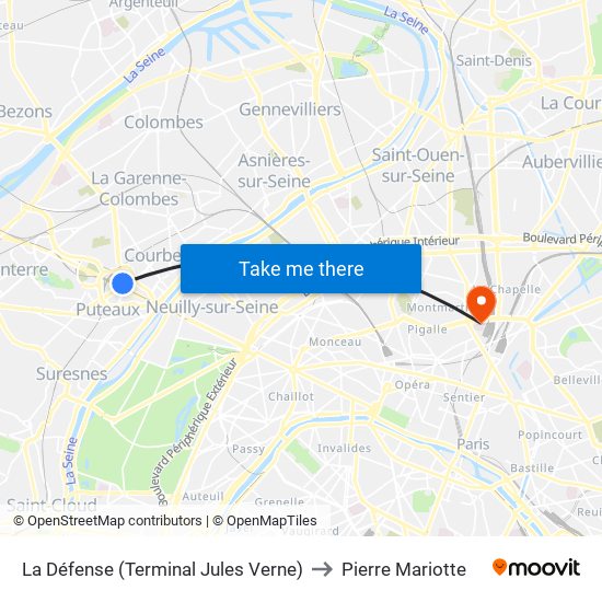 La Défense (Terminal Jules Verne) to Pierre Mariotte map