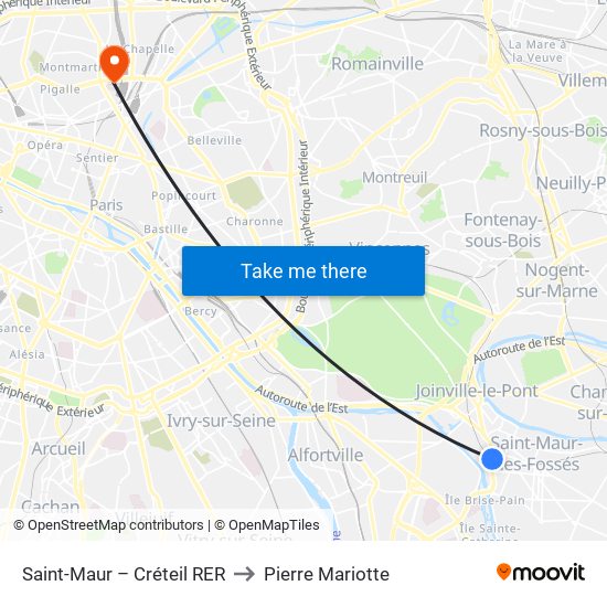 Saint-Maur – Créteil RER to Pierre Mariotte map