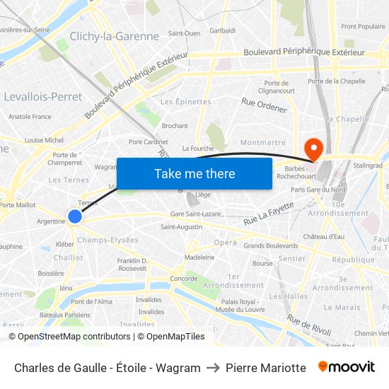 Charles de Gaulle - Étoile - Wagram to Pierre Mariotte map