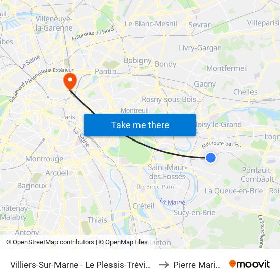 Villiers-Sur-Marne - Le Plessis-Trévise RER to Pierre Mariotte map