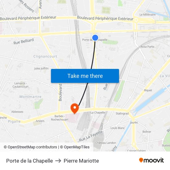 Porte de la Chapelle to Pierre Mariotte map