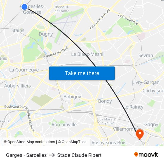 Garges - Sarcelles to Stade Claude Ripert map