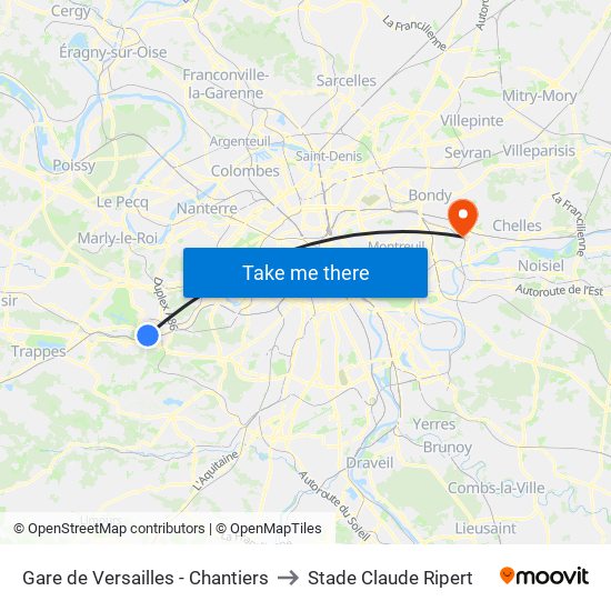 Gare de Versailles - Chantiers to Stade Claude Ripert map