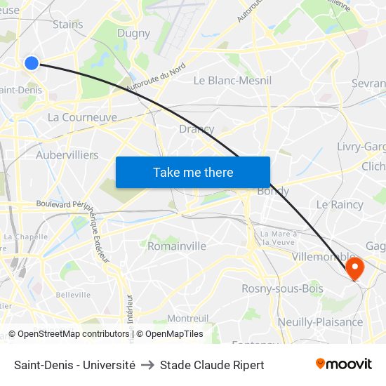 Saint-Denis - Université to Stade Claude Ripert map