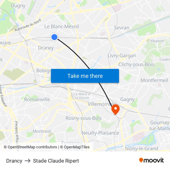 Drancy to Stade Claude Ripert map