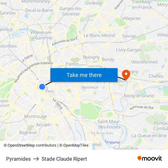 Pyramides to Stade Claude Ripert map