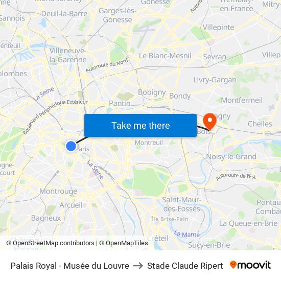 Palais Royal - Musée du Louvre to Stade Claude Ripert map