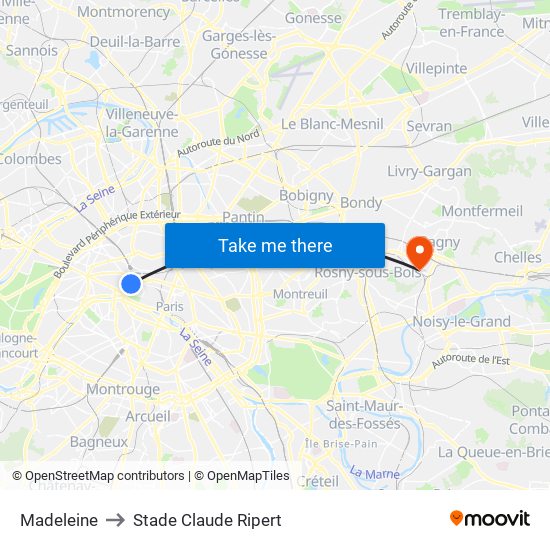 Madeleine to Stade Claude Ripert map