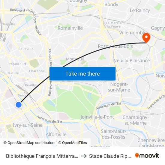 Bibliothèque François Mitterrand to Stade Claude Ripert map