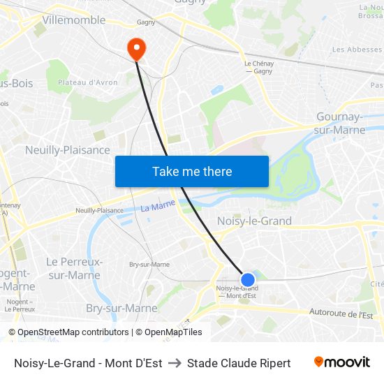 Noisy-Le-Grand - Mont D'Est to Stade Claude Ripert map