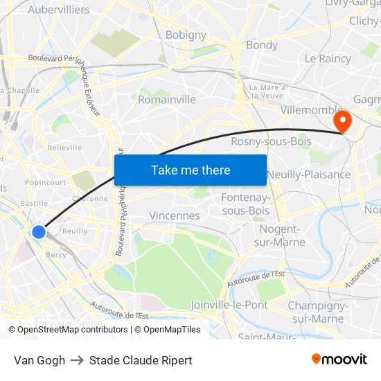 Van Gogh to Stade Claude Ripert map