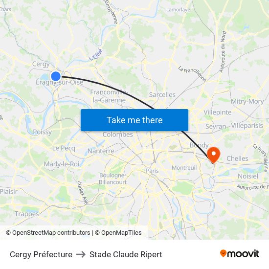 Cergy Préfecture to Stade Claude Ripert map