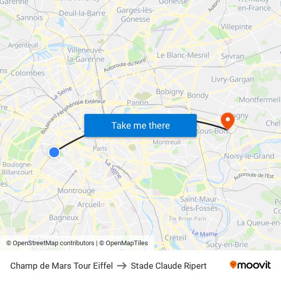 Champ de Mars Tour Eiffel to Stade Claude Ripert map