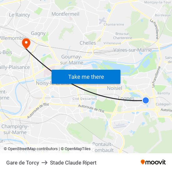Gare de Torcy to Stade Claude Ripert map