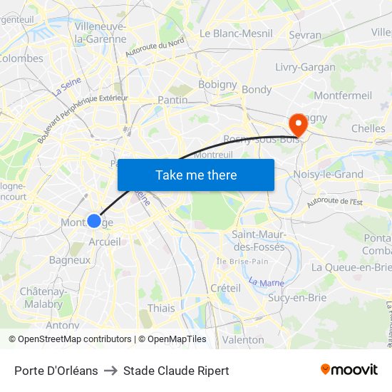 Porte D'Orléans to Stade Claude Ripert map