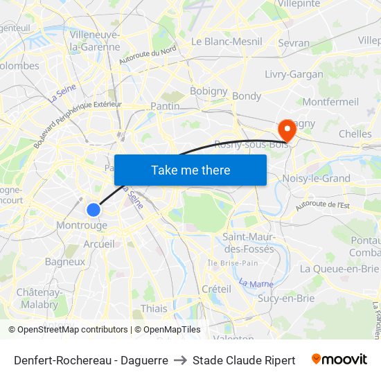 Denfert-Rochereau - Daguerre to Stade Claude Ripert map