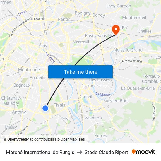 Marché International de Rungis to Stade Claude Ripert map