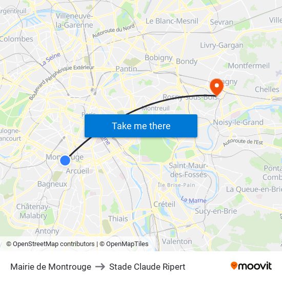 Mairie de Montrouge to Stade Claude Ripert map