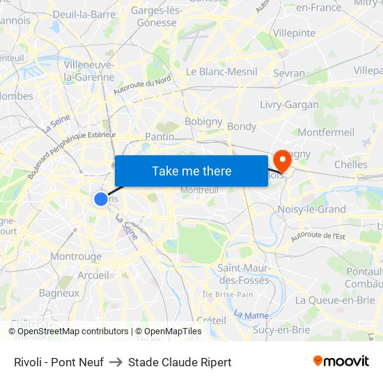 Rivoli - Pont Neuf to Stade Claude Ripert map